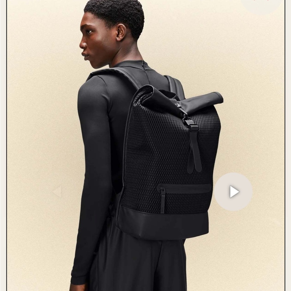 RAINS Black Roll-Top Backpack